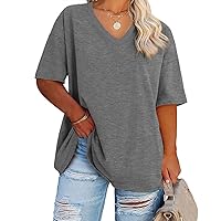 Women's Plus Size V Neck T Shirts Summer Half Sleeve Tees Casual Loose Fit Cotton Tunic Tops