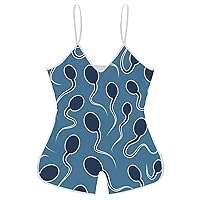 Sex And Reproduction Blue Sperms Funny Slip Jumpsuits One Piece Romper for Women Sleeveless with Adjustable Strap Sexy Shorts