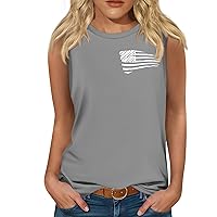 Womens 4th of July Tshirts Patriotic Tank Tops for Women 2024 Vintage American Flag Print Casual with Sleeveless Round Neck Cami Shirts Gray Medium