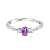 0.50 CTW Classic Oval Amethyst & Round Simulated Diamonds Ring 925 Silver