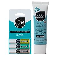 All Good SPF 15 Lip Balm & Facial Sunscreen Bundle - Calendula, Olive Oil, Beeswax, Vitamin E - Includes (1) SPF 15 Lip Balm 3-Pack, and (1) SPF 30 Facial Sunscreen