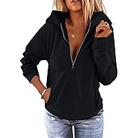 PGANDS Women's Hoodies Half Zip Fleece Sweatshirts Long Sleeve Lined Collar Zipper Loose Casual Hooded Pullover Tops