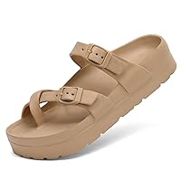 Womens Arch Support Platform Sandals Comfort Slides Thick Soles Flat Sandals With Adjustable Buckle & Ultra Cushion