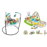 Fisher-Price Baby Bouncer Animal Wonders Jumperoo Activity Center & Fisher-Price Baby Playmat Deluxe Kick & Play Piano Gym & Maracas with Smart Stages Learning Content