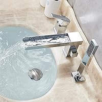 Long Spout Waterfall Bathtub Faucet Widespread Chrome Tub Mixer Faucet Deck Mounted 3 Holes Waterfall Bath Shower Set Handshower