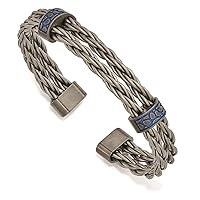 Edward Mirell Titanium Wire Closed back Brushed With Blue Anodized Stations Cuff Bracelet Jewelry Gifts for Women