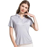 通用 Ladies Short Sleeve T-Shirt Mulberry Silk Solid Color Stand Collar Knit Slim Short Sleeve