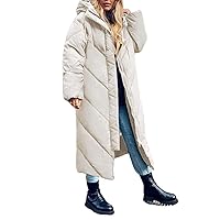 Flygo Womens Long Puffer Coat Long Sleeve Padded Winter Down Coats Hooded Parka Jacket