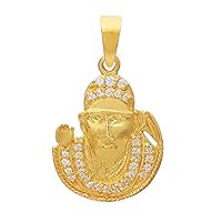 925 Sterling Silver Round Cubic Zirconia Yellow Gold Vermeil SAI BABA Religious Pendant