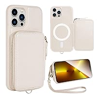ZVE Wallet Case for iPhone 13 Pro 6.1 inch, Magsafe Zipper Leather RFID Blocking Cards Holder Slots Case with Magnetic Wireless Charging, Protective Cover for iPhone 13 Pro 6.1” (2021) - Beige