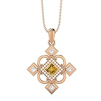 4MM Square Step Cut Multi Gemstone 925 Sterling Silver Rose Gold Vermeil Statement Charming Pendant Necklace