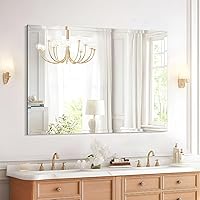 Frameless Bathroom Vanity Mirrors for Over Sink,Rectangle Wall-Mounted Beveled Polished Edge Mirrors,Apply to Living Room,Bedroom,Right Angle Bathroom Entryway Mirror 24