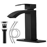 Homikit Black Waterfall Bathroom Faucet for Sink 1 or 3 Hole, Matte Black Bathroom Sink Faucet with Pop Up Drain, Modern Vanity Faucets for Bath Farmhouse Lavatory, Single Handle