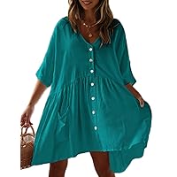 Women Casual Swimsuit Cover Up Blouses Button Down Beach Tunic Dress Bathing Suit Coverup