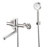 HomeLava Bathtub Mixer Tap with Hand Shower, Shower Hose, Surface-Mounted Single Lever Bath Mixer Shower Set, Brushed Stainless Steel Shower Mixer Tap with Shower for Shower Bath
