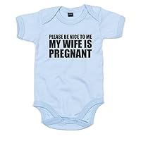 Brand88 Please Be Nice To Me, My Wife Is Pregnant, Printed Baby Grow - Dusty Blue/Black 3-6 Months