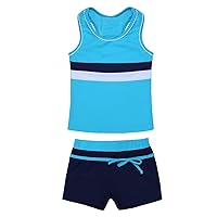 TiaoBug Little Girls' Summer Athletic Training Boyshort Tankini Swimsuit Sleeveless Rack Back Tops with Shorts Swimwear