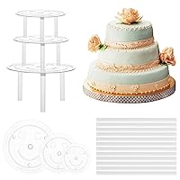 18 Pieces Cake Dowel Rods Set, 15 Pcs Cake Dowels Rods with 3 Pcs Cake Boards (6/8/10 Inch) Cake Dowels for Tiered Cakes, Plastic Cake Support Rods for Wedding Cake Construction and Stacking