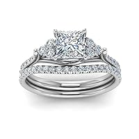 Choose Your Gemstone Princess Cut Petite Cathedral Wedding Ring Set Sterling Silver Princess Shape Wedding Ring Sets Minimal Modern Design Birthday Gift Wedding Gift US Size 4 to 12