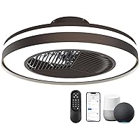 Ceiling Fan with Lights Remote Control,Dimmable Fan Lighting, 20'' Enclosed Bladeless Fan, Semi Flush Mount,2.4GHz Wi-Fi Bluetooth & App Controlled Works with Alexa and Google Assistant (Brown)