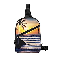 Beach Palm Tree Sunset Sling Bag For Women And Men Fashion Folding Chest Bag Adjustable Crossbody Travel Shoulder Bag