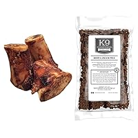 K9 Connoisseur Single Ingredient Dog Bones Made in USA Natural Marrow Filled Dynamo Bone Chew Treats Bundled with Slow Roasted Beef Lung Bites