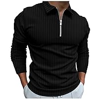 Men's Muscle T Shirt Stretch Long Sleeve Workout Shirts Slim Fit Casual Plain Tees Stylish Quarter Zip Polo Shirt
