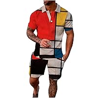 Men's 2 Piece Tracksuit Set Summer Tops and Shorts Sets Fashion Striped Outfits Casual Short Sleeve Athletic Suit