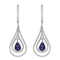 0.70 CT Floating Pear Hook Dangle Earrings 925 Sterling Silver Rhodium Plated Handmade Jewelry Gift for Women