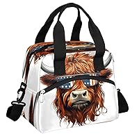 Insulated Lunch Bag for Women Men, America Highland Cow Reusable Lunch Box,Thermal Cooler Tote Bag Organizer with Adjustable Shoulder Strap,Lunch Container for Work Picnic Hiking Beach