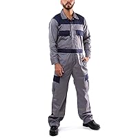 Men Coveralls Enhanced Long Sleeve Blended Jumpsuit - Cargo Pockets Plenty Storage - Zippered
