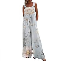 Womens Casual Loose Bohemian Cotton Bib Overalls Baggy Linen Plus Size Jumpsuits Rompers Wide Leg Pants With Pockets