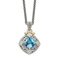 925 Sterling Silver Polished Prong set Lobster Claw Closure With 14k Diamond and Blue Topaz Necklace Measures 18mm Wide Jewelry Gifts for Women