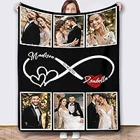 Personalized Collage Photo Throws Blankets with Name, Gifts for Couples, Custom Wedding Blankets for Newlyweds Couples, Customized Home Bed Sofa Decoration Soft Fleece Blanket 40