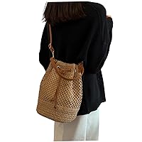 Woven Handbag Women Summer Beach Bag Crochet Handbag Ladies Straw Bag for Holiday Travel Essentials Khaki