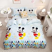 CASA 100% Cotton Kids Bedding Set Boys Mickey Blue Duvet Cover and Pillow Cases and Fitted Sheet,4 Pieces,Full