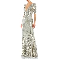Mac Duggal Womens Metallic Sequin Evening Dress