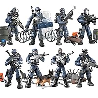 Special Forces Mini Military Action Figure with Weapons and Accessories Building Blocks Playset, 8 PCS Multiple Movable Joints SWAT Police Figure, Best Gift for Boys 8 9 10
