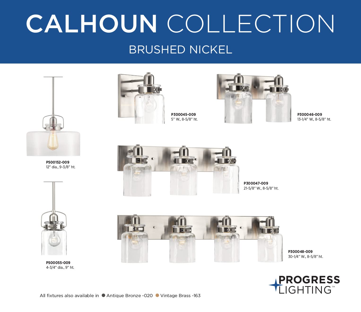 Calhoun Collection 1-Light Clear Glass Farmhouse Bath Vanity Light Brushed Nickel