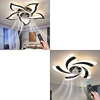 Black Geometric Ceiling Fan with Lights, 6 Speeds 3 Colors Ceiling Fan with Light Remote Control, Low Profile Flush Mount Ceiling Fan for Kitchen Bedroom