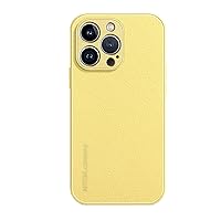 Leather Case for iPhone 15 Pro Max/15 Pro/15 Plus/15, Ultra Thin Slim Light Luxury Cover with Lens Full Coverage Protection Genuine Leather Case,Yellow,15''