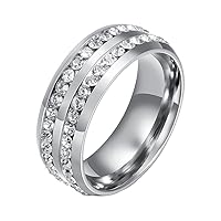 Stainless Steel Double Rows Cubic Zirconia Wedding Ring for Men Women