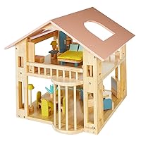 Excellerations Wooden Deluxe Dollhouse - 28 Pieces - Natural