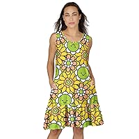 Women's Floral Ruffle Hem Pocket Dress Green & Yellow
