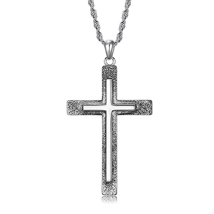 Cross Necklace for Men, Cross Necklace 925 Sterling Silver Crucifix/Prayer Hands/Jesus/Cross Pendant Necklace Faith Jewelry Gifts for Men Boys Father Son Uncle