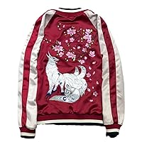 Unisex Japanese Fox & Floral Embroidered Sukajan Flight Jacket.Slim Fit Coat.Chic Women's Outwear