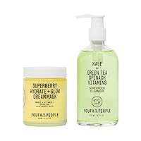 Youth To The People Rinse + Rest Duo - Skincare Bundle Set for Dry Skin - Superberry Hydrate + Glow Dream Overnight Face Mask (2oz) - Superfood Kale + Green Tea Facial Cleanser (8oz) - Vegan