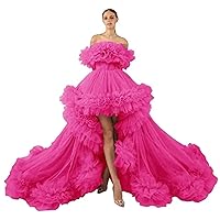 Prom Dresses Off Shoulder Ruffles High Low Tulle Party Dresses Evening Party Ball Gowns with Train