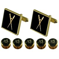 Master of Ceremony Gold Cufflinks Masonic 5 Shirt Dress Studs Box Set