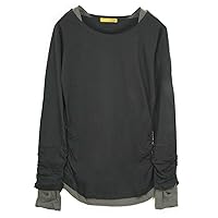 [and it_] Fake Layered Ruched Shirring Segment Saw Long Sleeve Shirt, Sizes M, L, LL, 3L, 4L